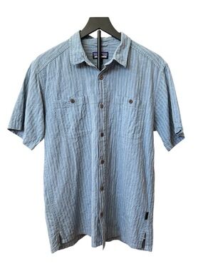 Patagonia Men’s Back Step Short Sleeve Hemp Button Down Shirt Size Medium Blue